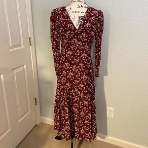 - Rebecca Taylor Tilda floral Silk burgundy midi dress size 8